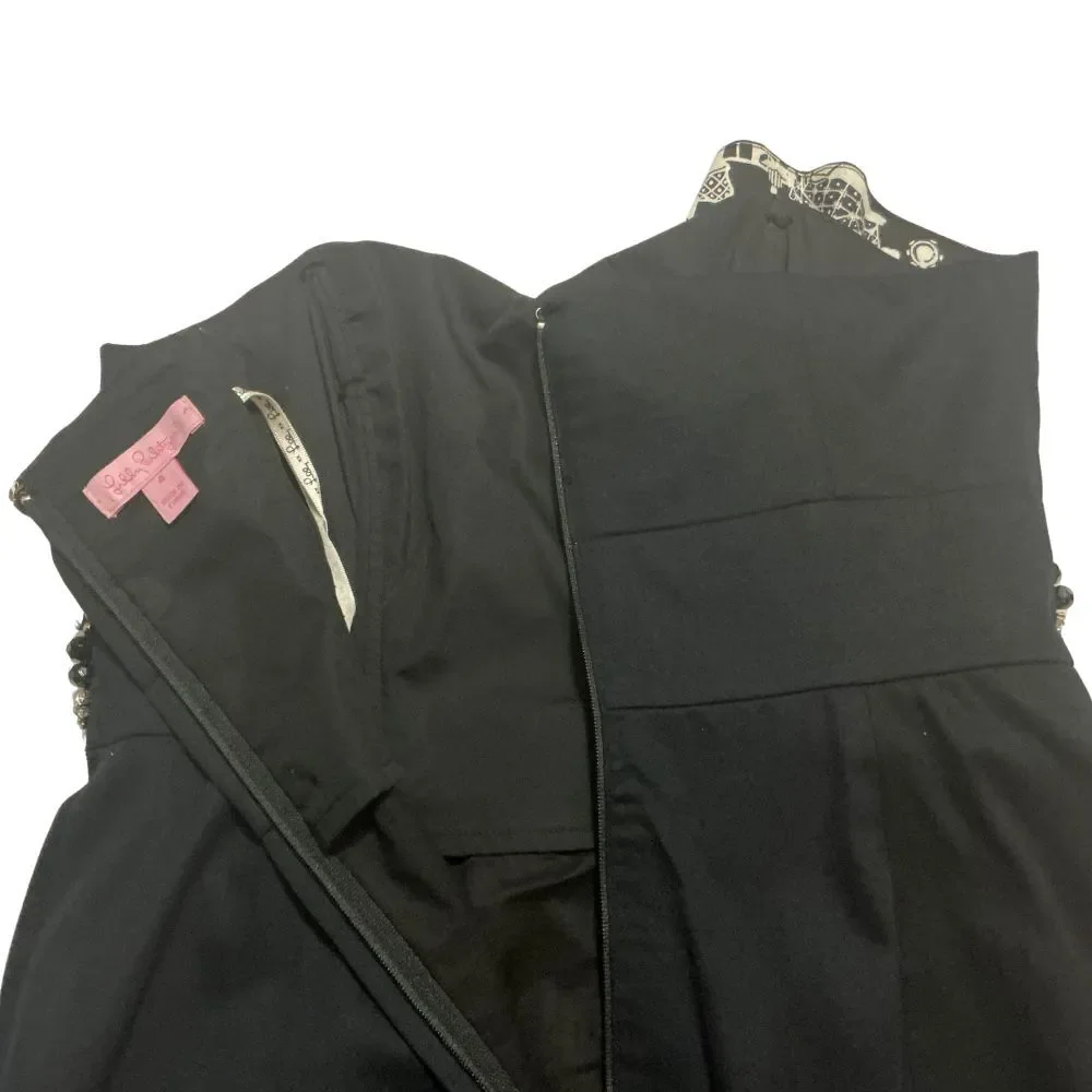 Lilly Pulitzer Mini Strapless Dress Size 4 Black Graduation Party Beaded Waist - Picture 5 of 7